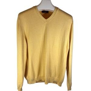 Men’s Brooks Brothers VNeck Soft Yellow Sweater Size Large Cotton‎ Easter Spring